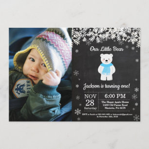 Polar Bear Winter Boy Birthday Photo Invitation
