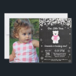 Polar Bear Winter Girl Birthday Photo Invitation<br><div class="desc">Polar Bear Winter Girl Birthday Invitation with custom photo. White Snowflake. Girl Birthday Party Invitation. Winter Holiday Bday. 1st First Birthday. 1st 2nd 3rd 4th 5th 6th 7th 8th 9th 10th 11th 12th 13th 14th 15th, any age. Chalkboard Background. Black and White. For further customization, please click the "Customize it"...</div>