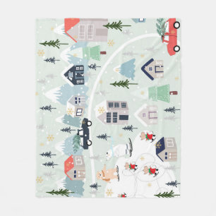 Polar bear winter landscape, Christmas background. Fleece Blanket