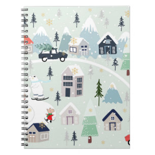 Polar bear winter landscape, Christmas background. Notebook
