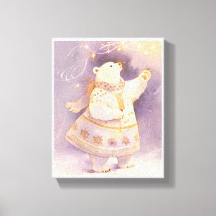 Polar Bear Winter Magic   Whimsical Nursery Art  Canvas Print