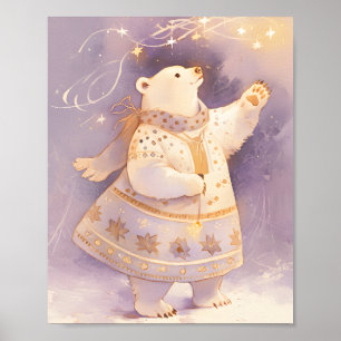 Polar Bear Winter Magic   Whimsical Nursery Art  Poster