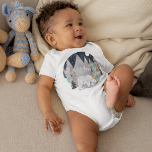 Polar bear winter mountains moon  baby bodysuit