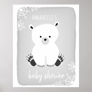 Polar Bear Winter Neutral Grey Baby Shower Poster