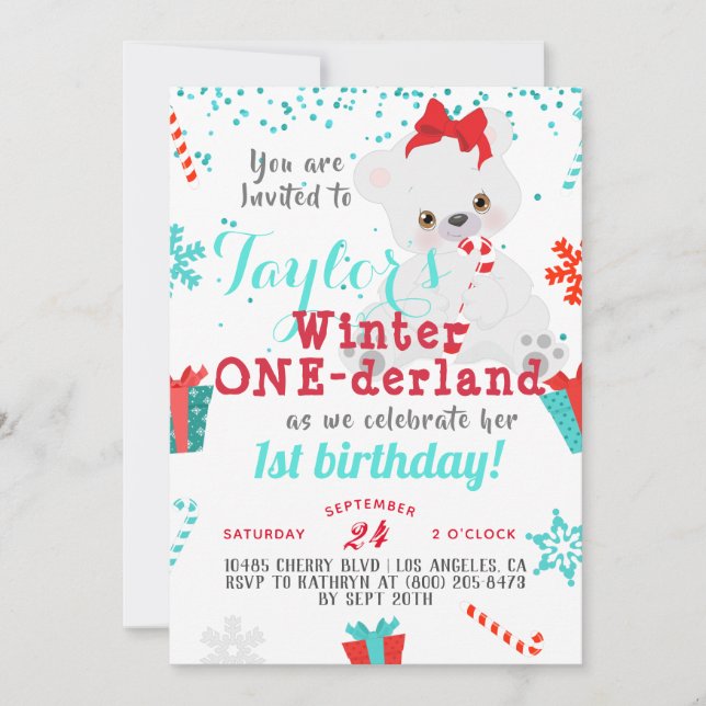 Polar Bear Winter One-derland Birthday Invitation (Front)