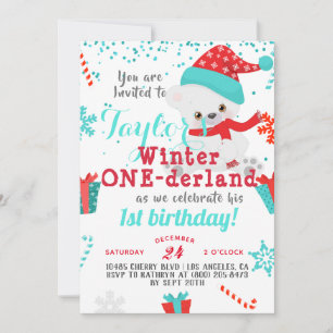 Polar Bear Winter One-derland Birthday Invitation