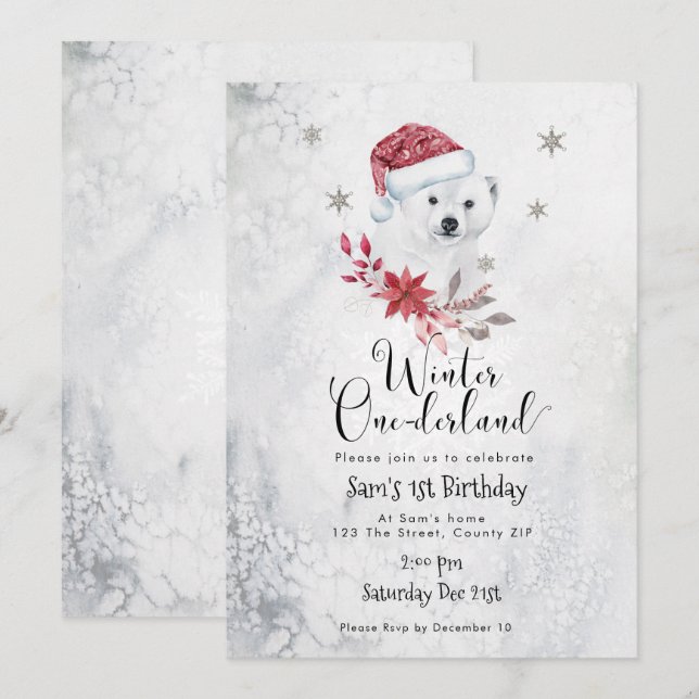 polar bear winter onederland birthday invitation (Front/Back)