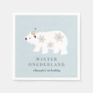 Polar Bear Winter Onederland Blue 1st Birthday Napkin