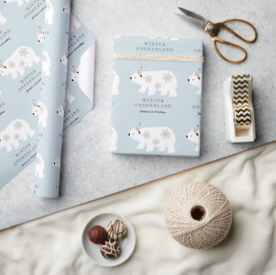 Polar Bear Winter Onederland Blue 1st Birthday Wrapping Paper