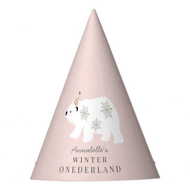 Polar Bear Winter Onederland Pink 1st Birthday Party Hat (Front)