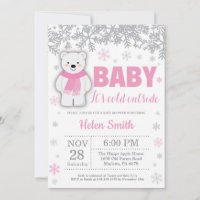 Polar Bear Winter Pink Girl Baby Shower Snowflake