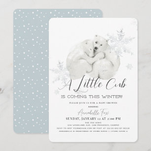 Polar Bear Winter Snowflake Blue Boy Baby Shower Invitation