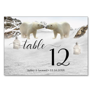 Polar Bear Winter Wedding Table Number Card