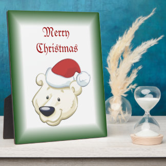 Polar Bear Winter White and Green Christmas Plaque