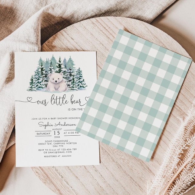 Polar Bear Winter Woodland Minimalist Baby Shower  Invitation (Creator Uploaded)