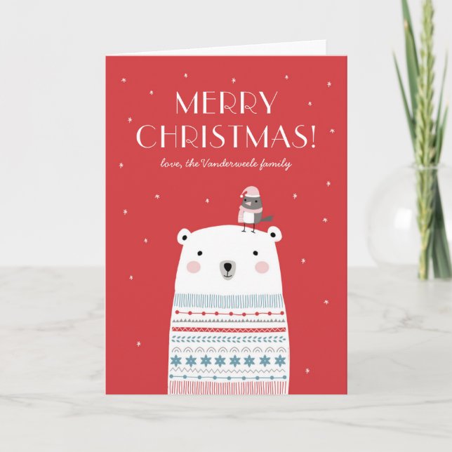 Polar Bear Wishes Greeting Card in Red (Front)