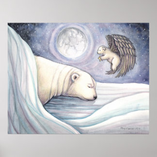Polar Bear with Angel Watercolor Poster