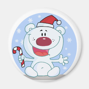 Polar Bear With Candy Cane Christmas Magnet