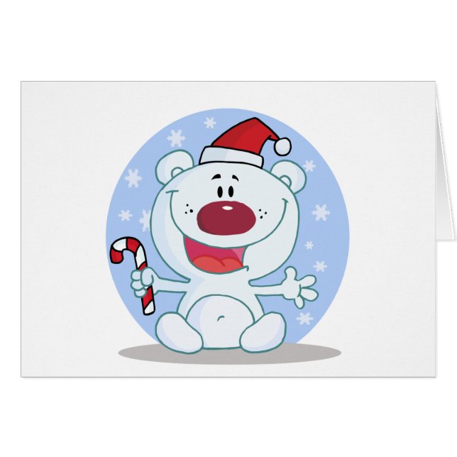 Polar  Bear With Candy Cane Holiday Tshirts (Front Horizontal)