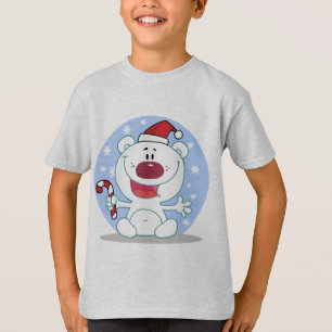 Polar  Bear With Candy Cane Holiday Tshirts