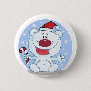 Polar Bear With Candy Cane Holiday Tshirts 2 Inch Round Button