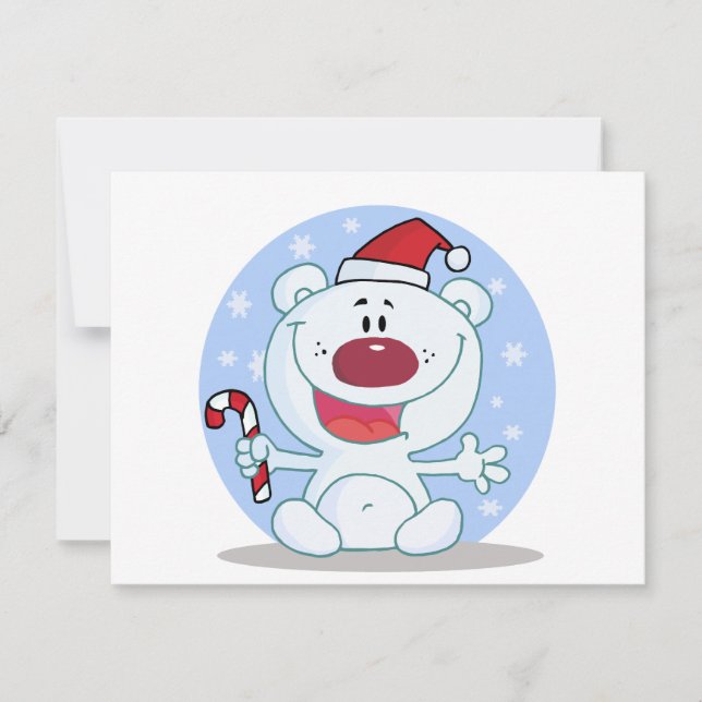 Polar  Bear With Candy Cane Holiday Tshirts Card (Front)