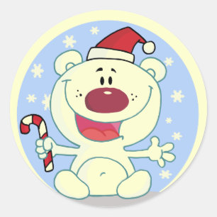 Polar Bear With Candy Cane Holiday Tshirts Classic Round Sticker