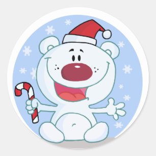 Polar  Bear With Candy Cane Holiday Tshirts Classic Round Sticker