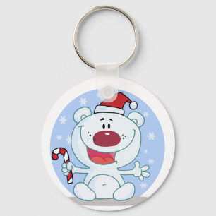 Polar Bear With Candy Cane Holiday Tshirts Keychain