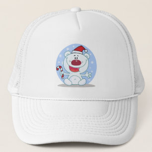 Polar  Bear With Candy Cane Holiday Tshirts Trucker Hat