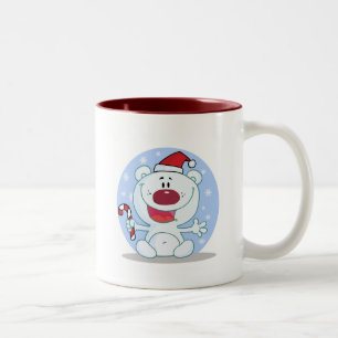Polar Bear With Candy Cane Holiday Tshirts Two-Tone Coffee Mug