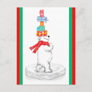 Polar Bear with Christmas Gifts Holiday Postcard