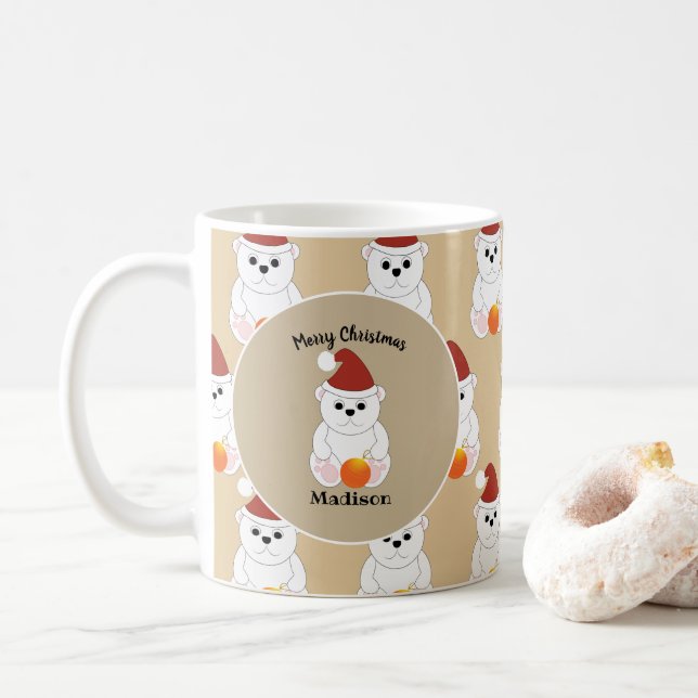 Polar bear with Christmas ornament Personalize Coffee Mug (With Donut)