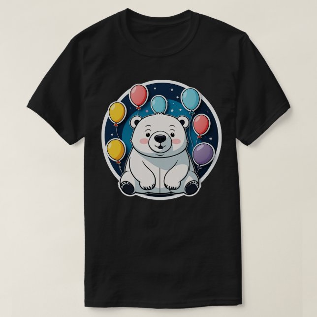Polar Bear with Colourful Balloons Floating T-Shirt (Design Front)