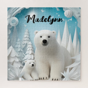 Polar Bear with Cub Arctic Ocean Personalized Jigsaw Puzzle