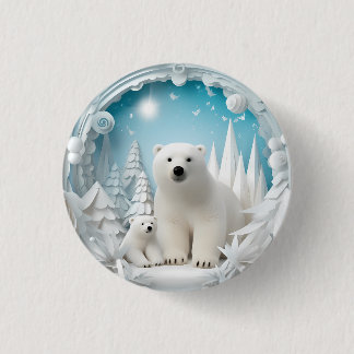 Polar Bear with Cub Arctic Ocean White Winter 1 Inch Round Button