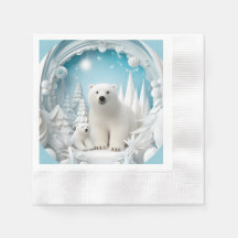 Polar Bear with Cub Arctic Ocean White Winter