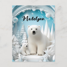 Polar Bear with Cub Arctic Ocean White Winter 