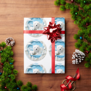 Polar Bear with Cub Arctic Ocean White Winter Wrapping Paper