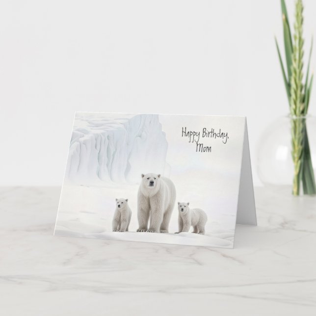 Polar Bear With Cubs For Mom's Birthday Card (Front)