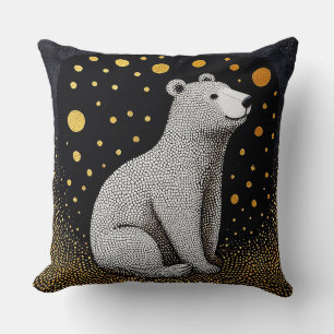 Polar Bear with Gold on Black Background Throw Pillow