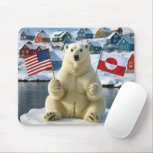 Polar Bear With Greenland and American Flags Mouse Pad