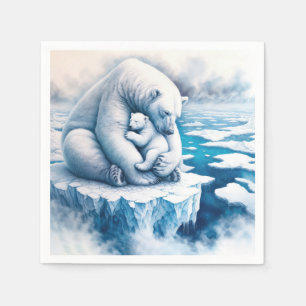 Polar Bear With Her Cub On a Glacier Napkin