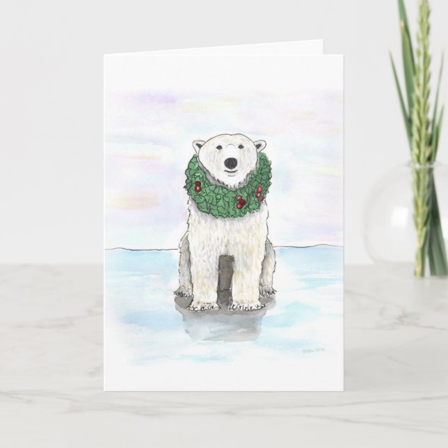 Polar Bear with Holiday Wreath Card (Front)
