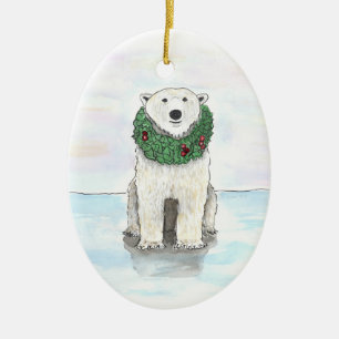 Polar Bear with Holiday Wreath Ornament