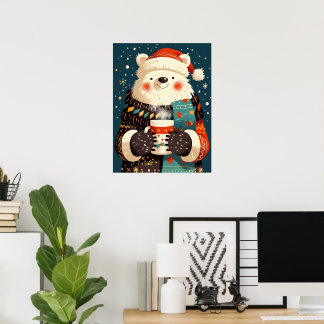Polar Bear with Hot Chocolate Mug Poster