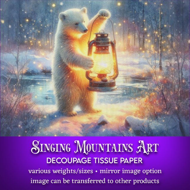 Polar Bear With Lantern in Winter Forest Decoupage Tissue Paper (Creator Uploaded)