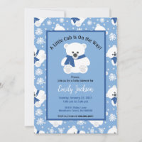 Polar Bear with Navy Blue Scarf and Snowflakes 