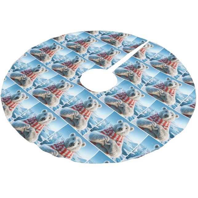 Polar Bear With Paws Forming a Heart Brushed Polyester Tree Skirt (Angled)