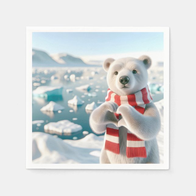 Polar Bear With Paws Forming a Heart Napkin (Front)